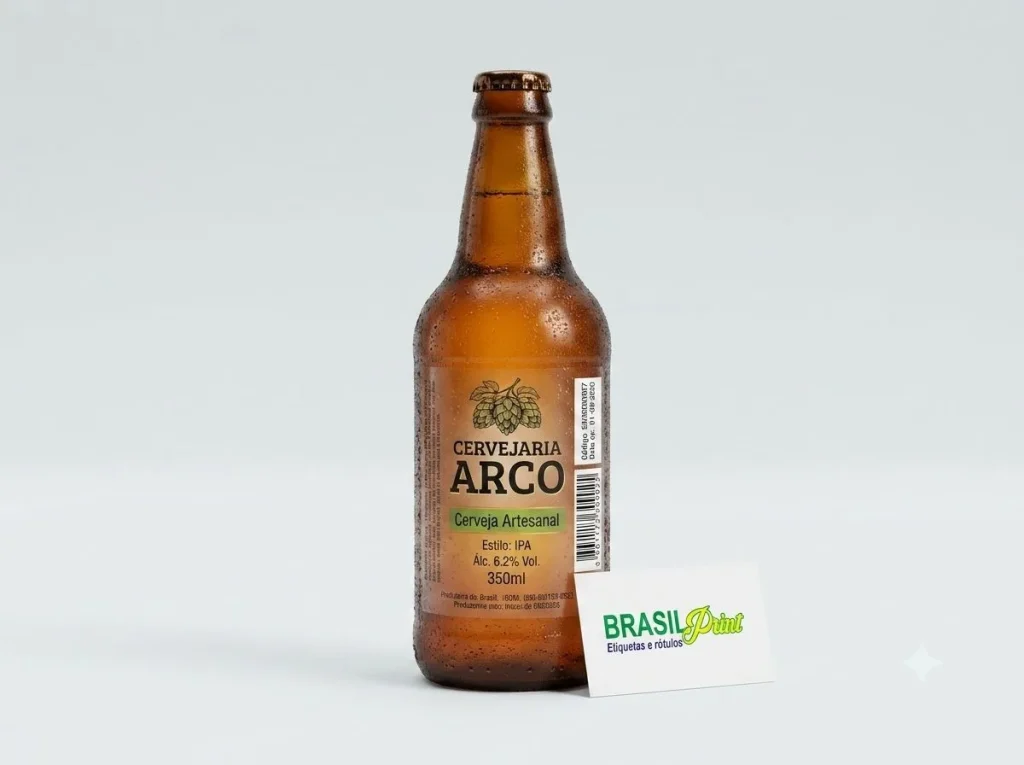 Garrafa de cerveja artesanal gelada com rótulo em BOPP