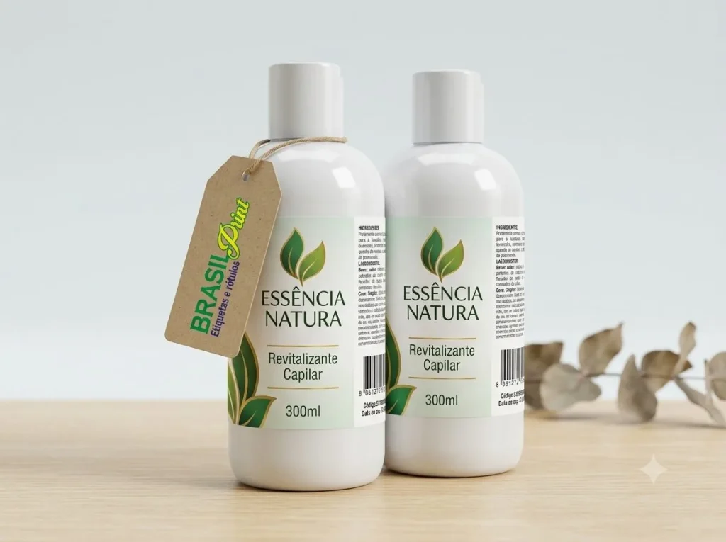Frascos de cosmético com rótulo impresso pela Brasil Print